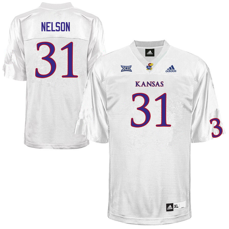 Men #31 Landon Nelson Kansas Jayhawks College Football Jerseys Sale-White - Click Image to Close